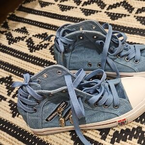 Blue High-Top Sneakers with Zipper Detail